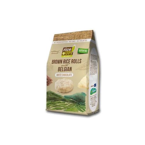 Rice Up, fulgi de orez brun integral cu ciocolată albă, 50g.